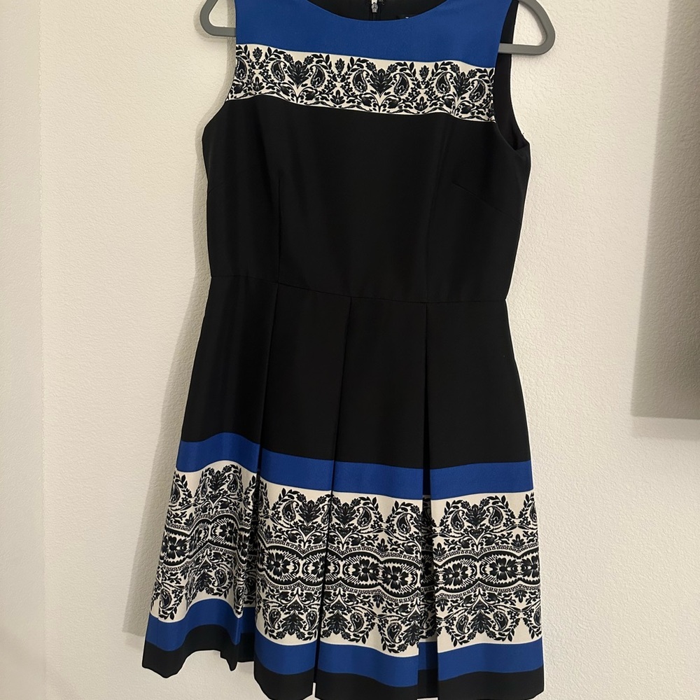Tahari Black and Blue Patterned Mini Dress